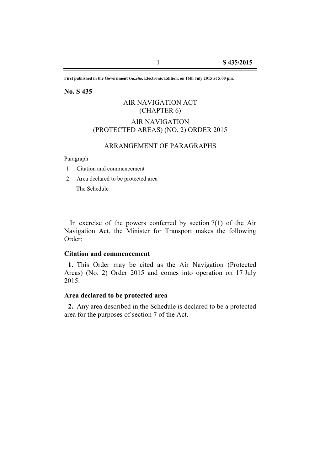 Air Navigation (Protected Areas) (No. 2) Order 2015