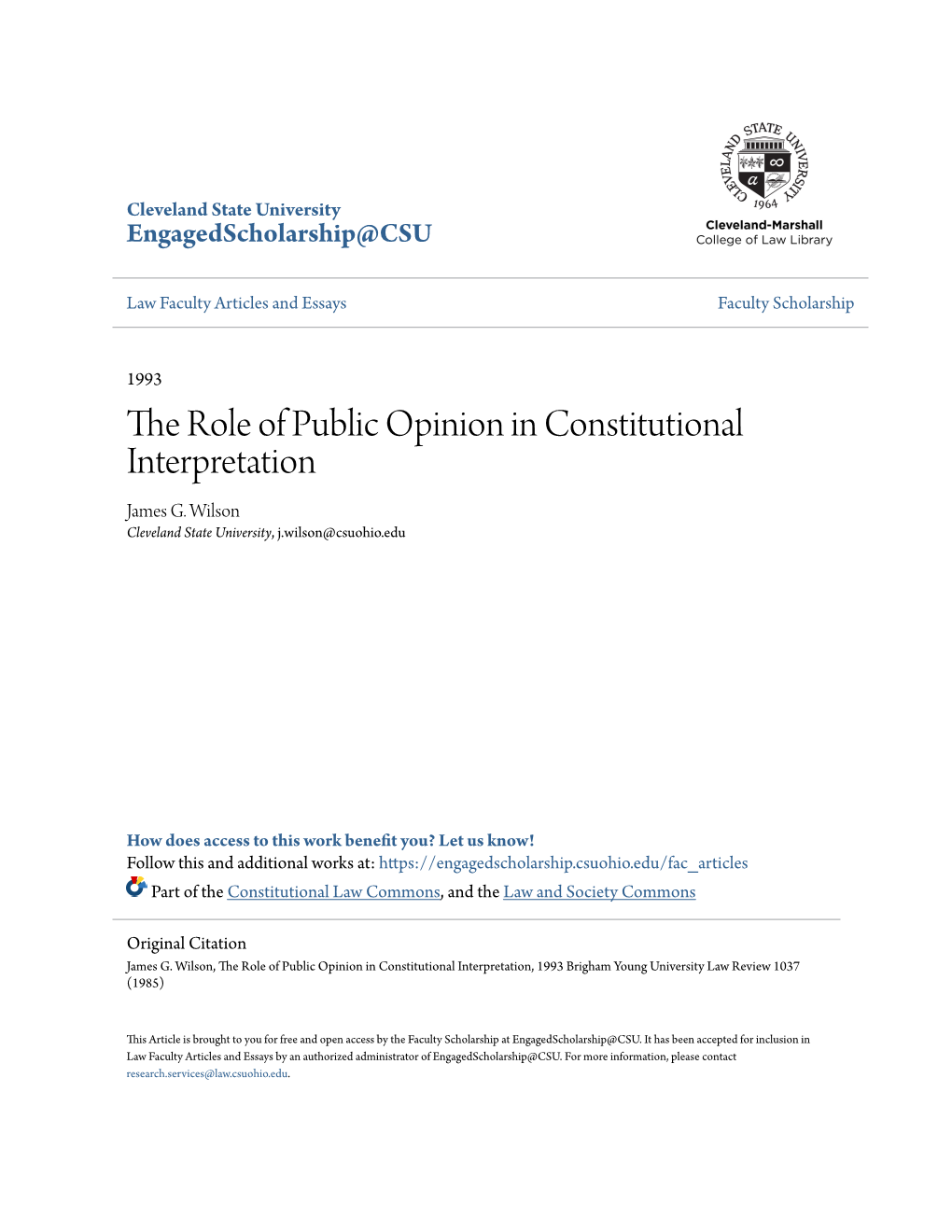 The Role of Public Opinion in Constitutional Interpretation James G