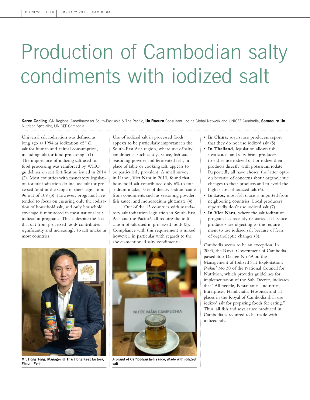 Production of Cambodian Salty Condiments with Iodized Salt