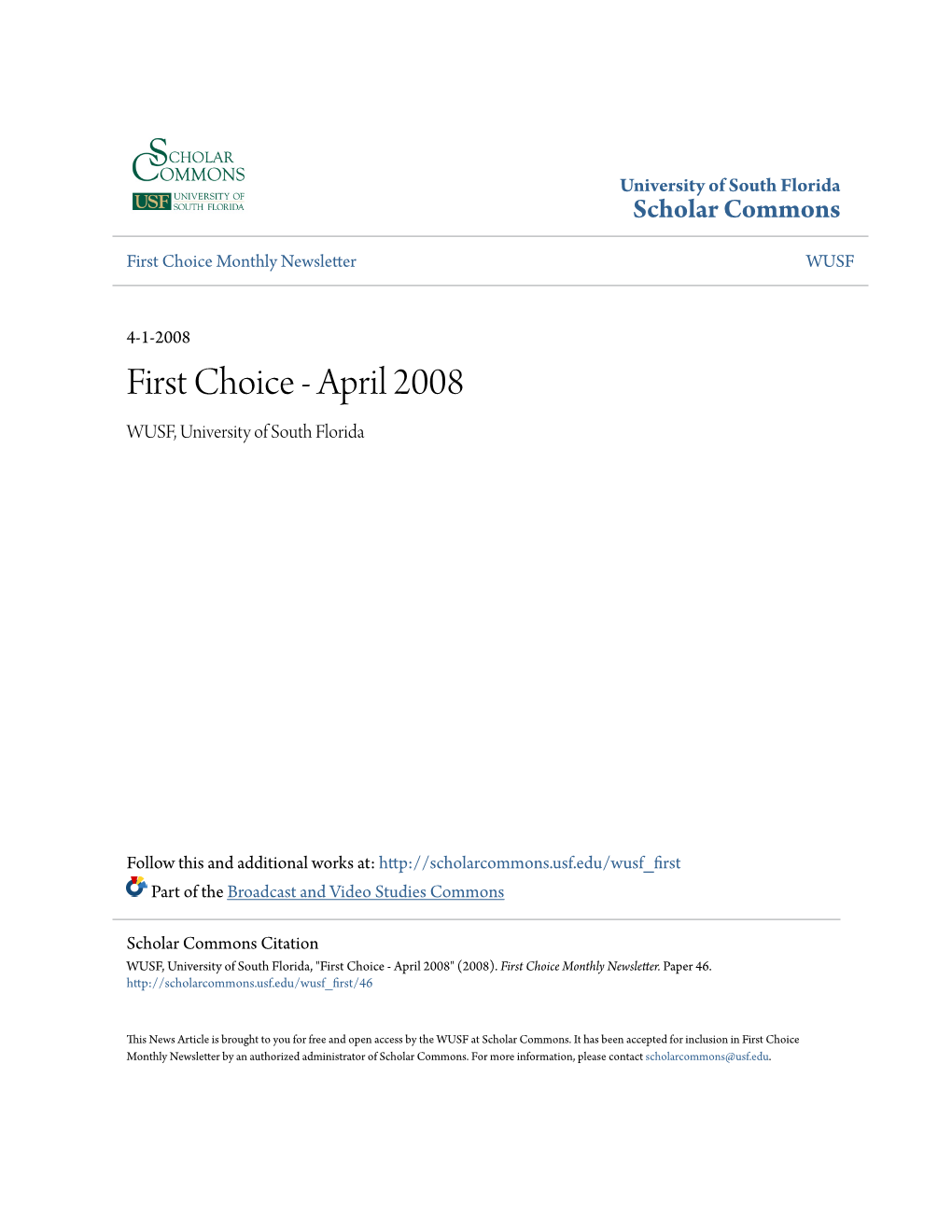 First Choice Monthly Newsletter WUSF