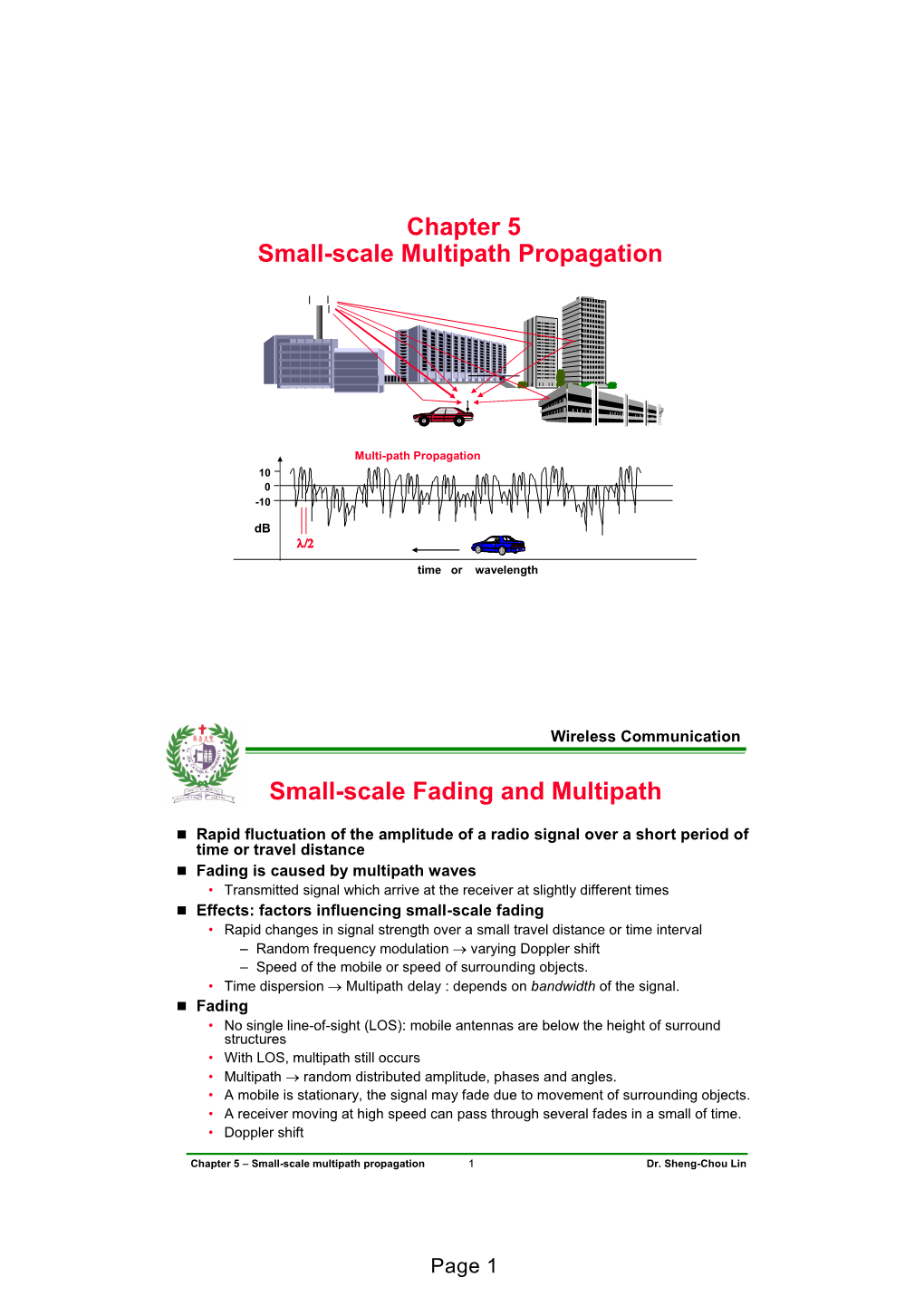 Chapter 5 Small-Scale Multipath Propagation Small-Scale Fading