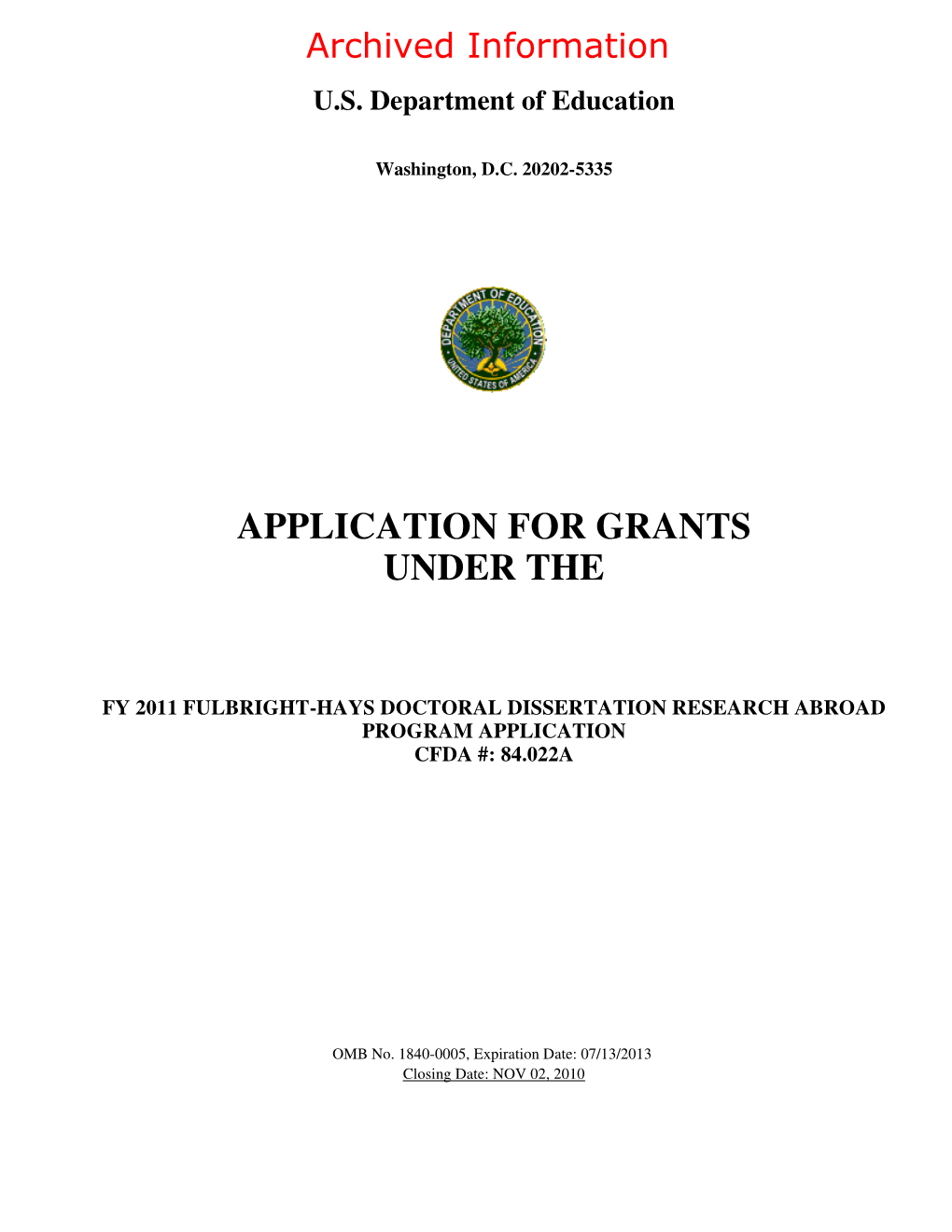 Archived: FY 2011 Grant Application For