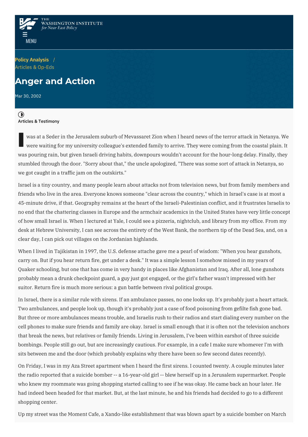 Anger and Action | the Washington Institute