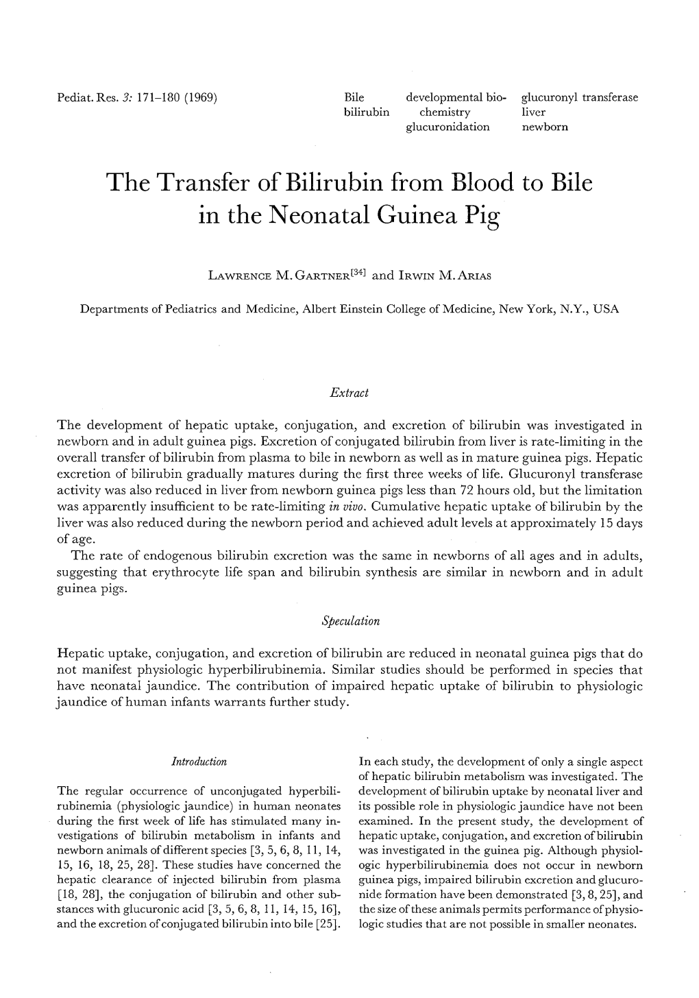 The Transfer of Bilirubin from Blood to Bile in the Neonatal Guinea Pig