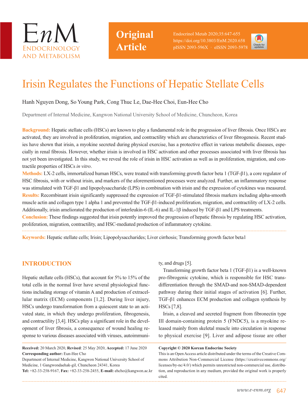 Irisin Regulates the Functions of Hepatic Stellate Cells