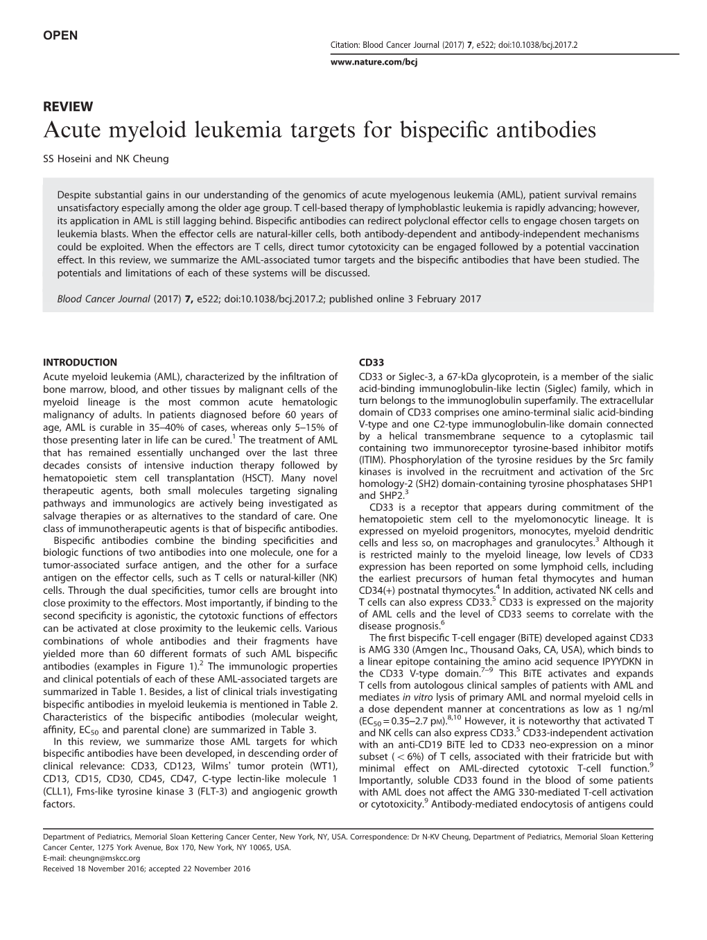 Acute Myeloid Leukemia Targets for Bispecific Antibodies