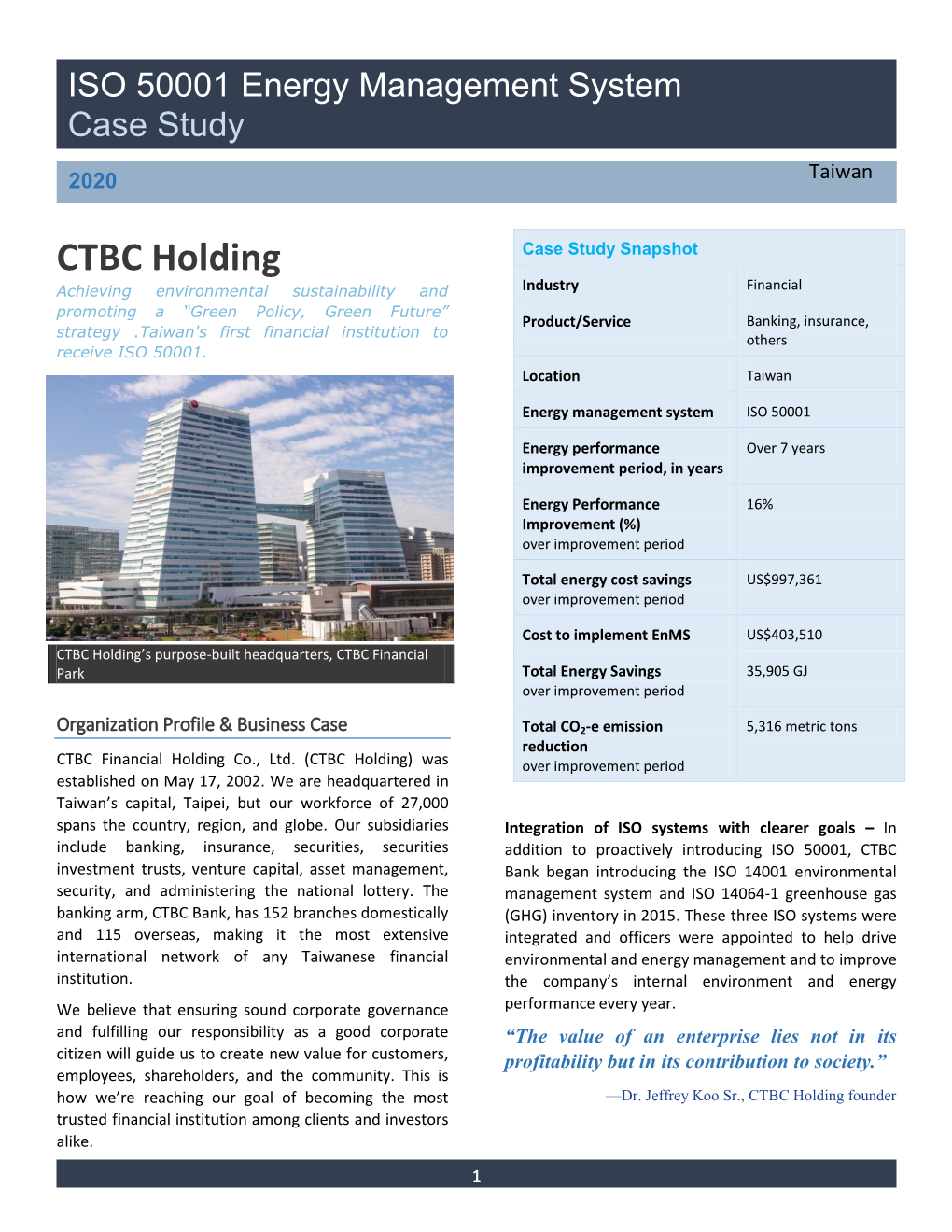 CTBC Financial Holding Co., Ltd. (CTBC Holding) Was Over Improvement Period Established on May 17, 2002