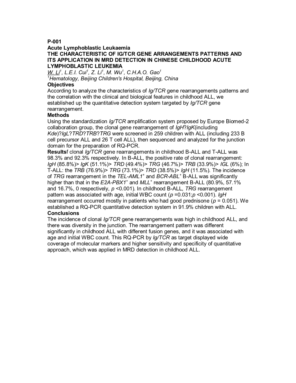 P-001 Acute Lymphoblastic Leukaemia THE