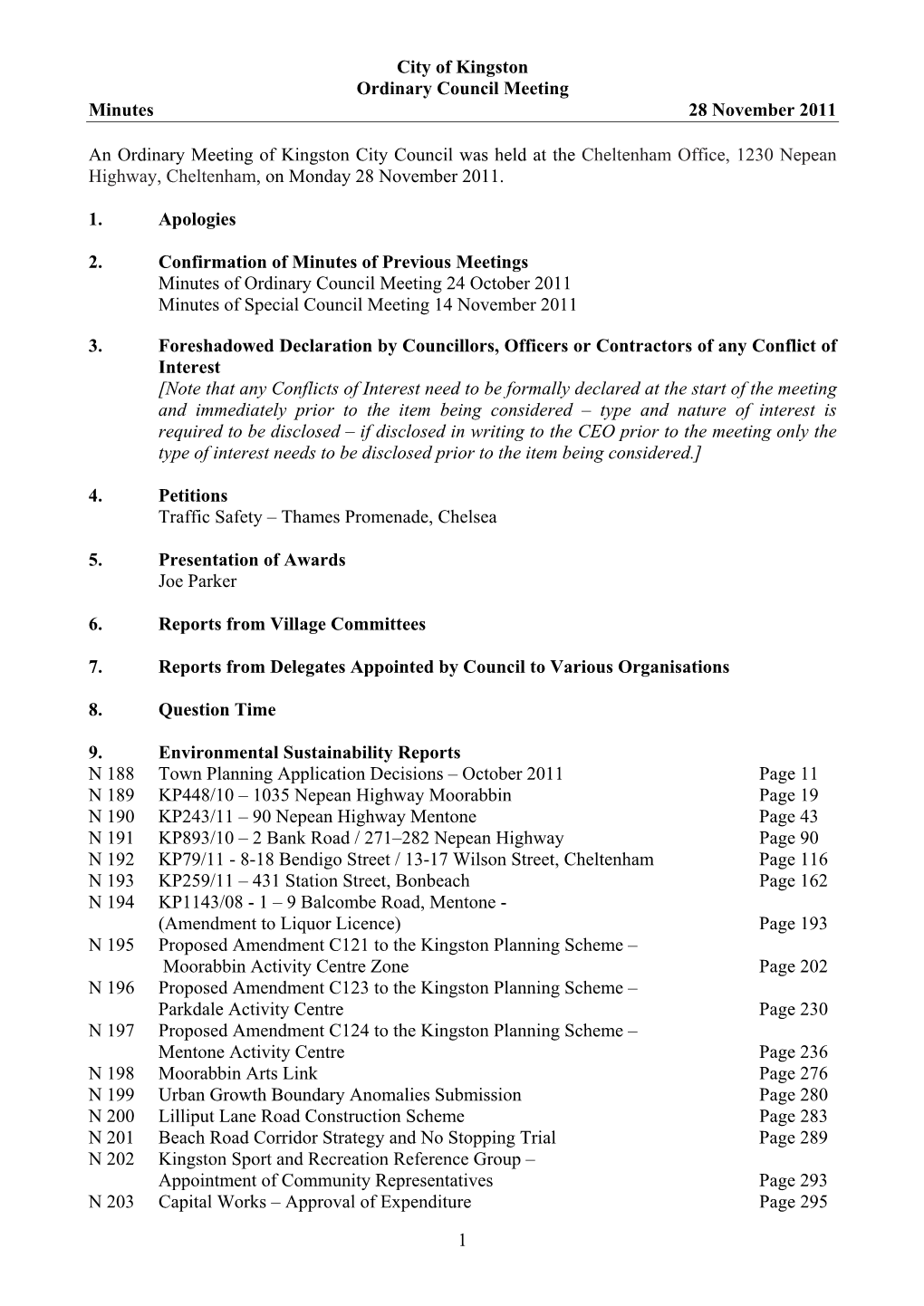 City of Kingston Ordinary Council Meeting Minutes 28 November 2011