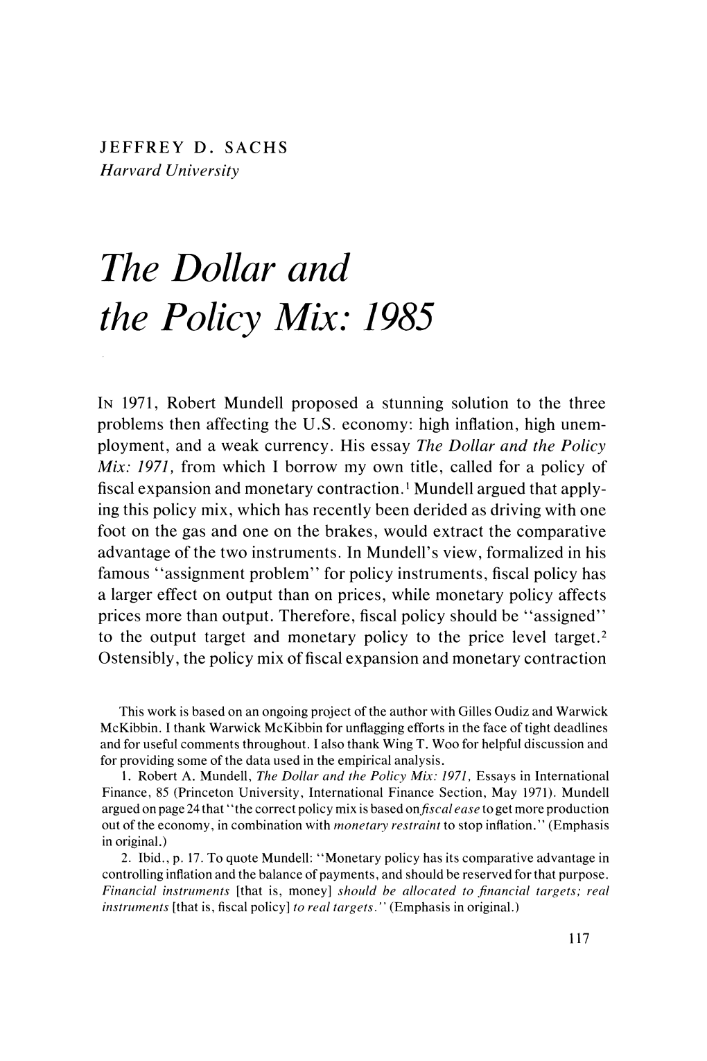 The Dollar and the Policy Mix: 1985