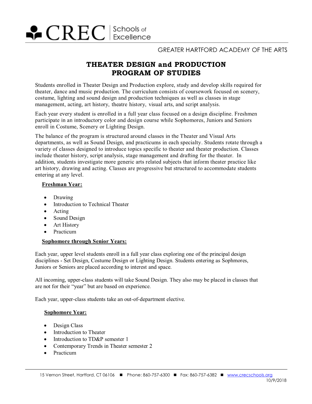 THEATER DESIGN and PRODUCTION PROGRAM of STUDIES