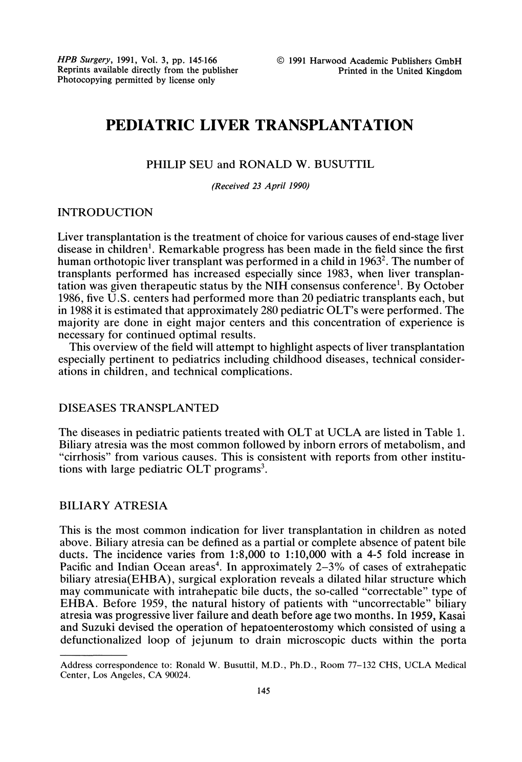 Pediatric Liver Transplantation