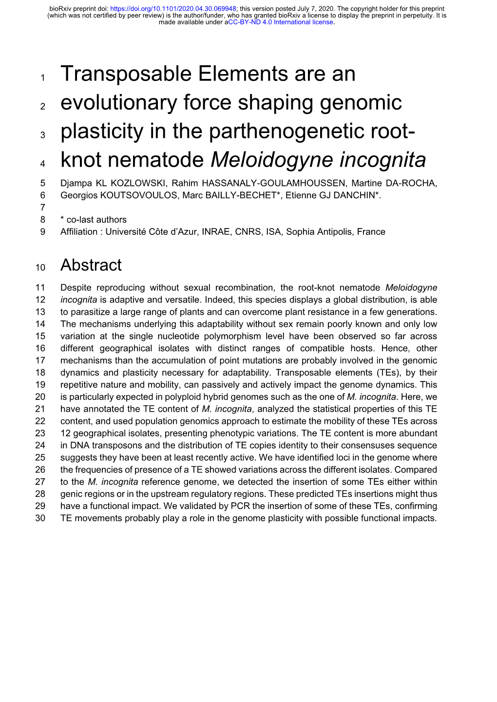 Transposable Elements Are an Evolutionary Force Shaping Genomic