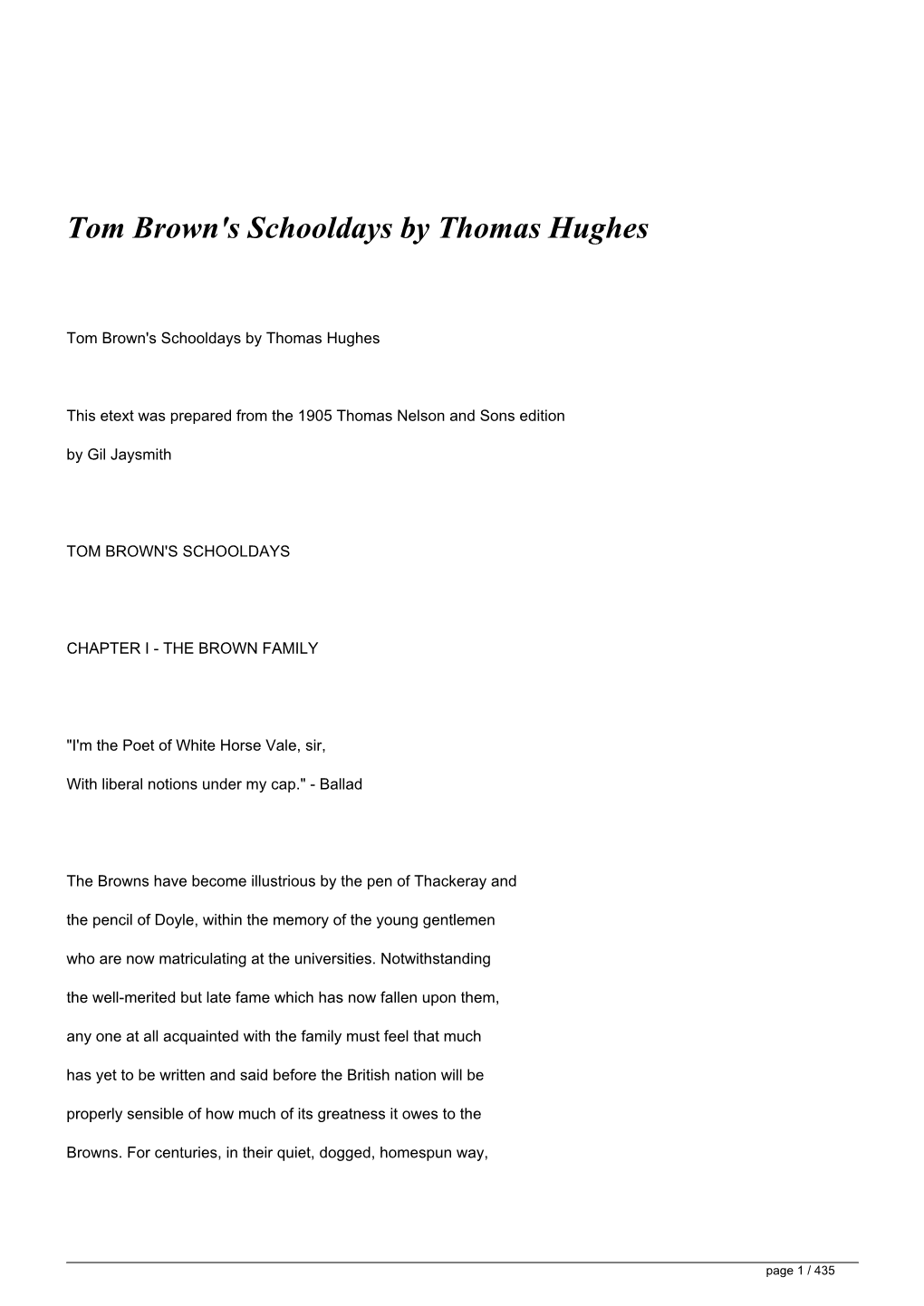 &lt;H1&gt;Tom Brown's Schooldays by Thomas