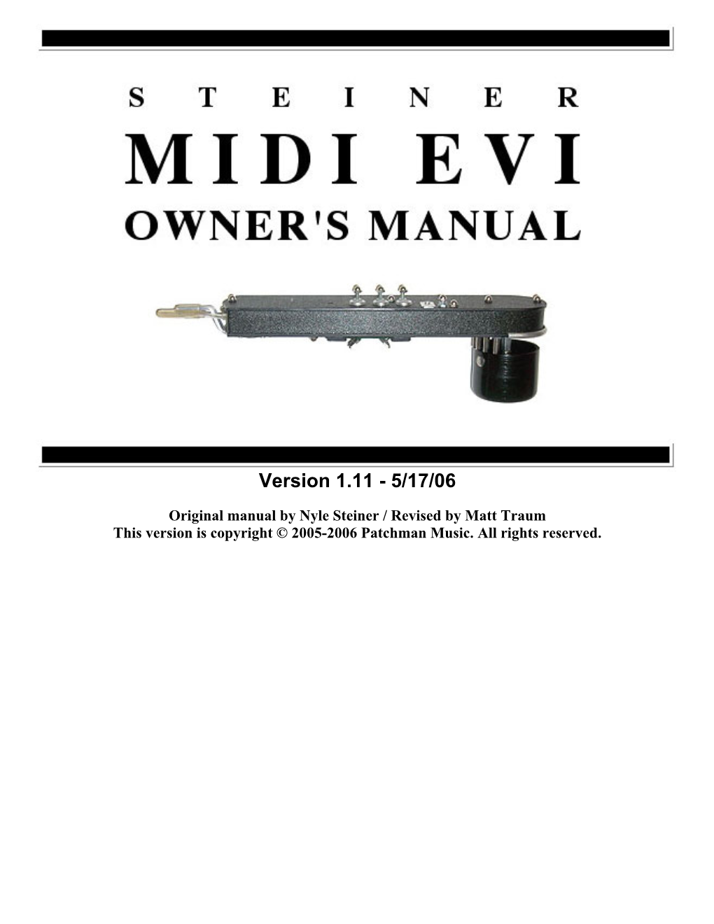 Patchman Music MIDI EVI Manual