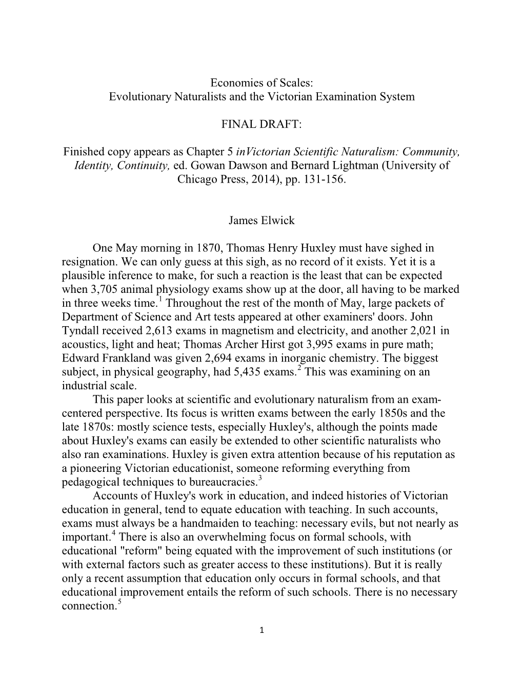 Economies of Scales: Evolutionary Naturalists and the Victorian Examination System