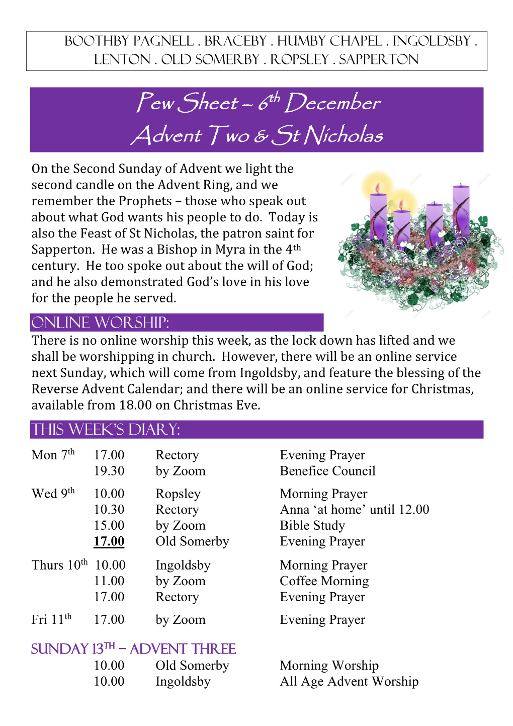 Pew Sheet – 6Th December Advent Two & St Nicholas