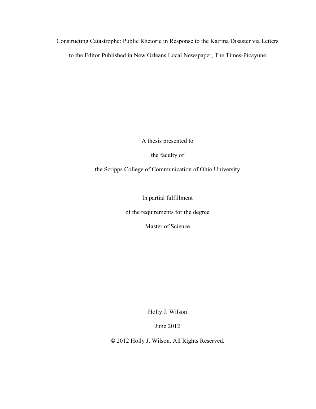 Public Rhetoric in Response to the Katrina Disaster Via Letters