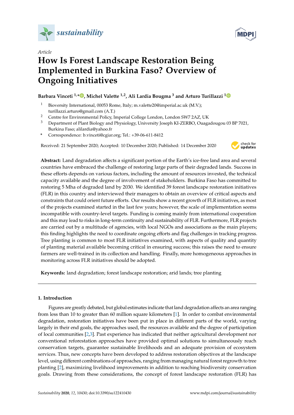 How Is Forest Landscape Restoration Being Implemented in Burkina Faso? Overview of Ongoing Initiatives