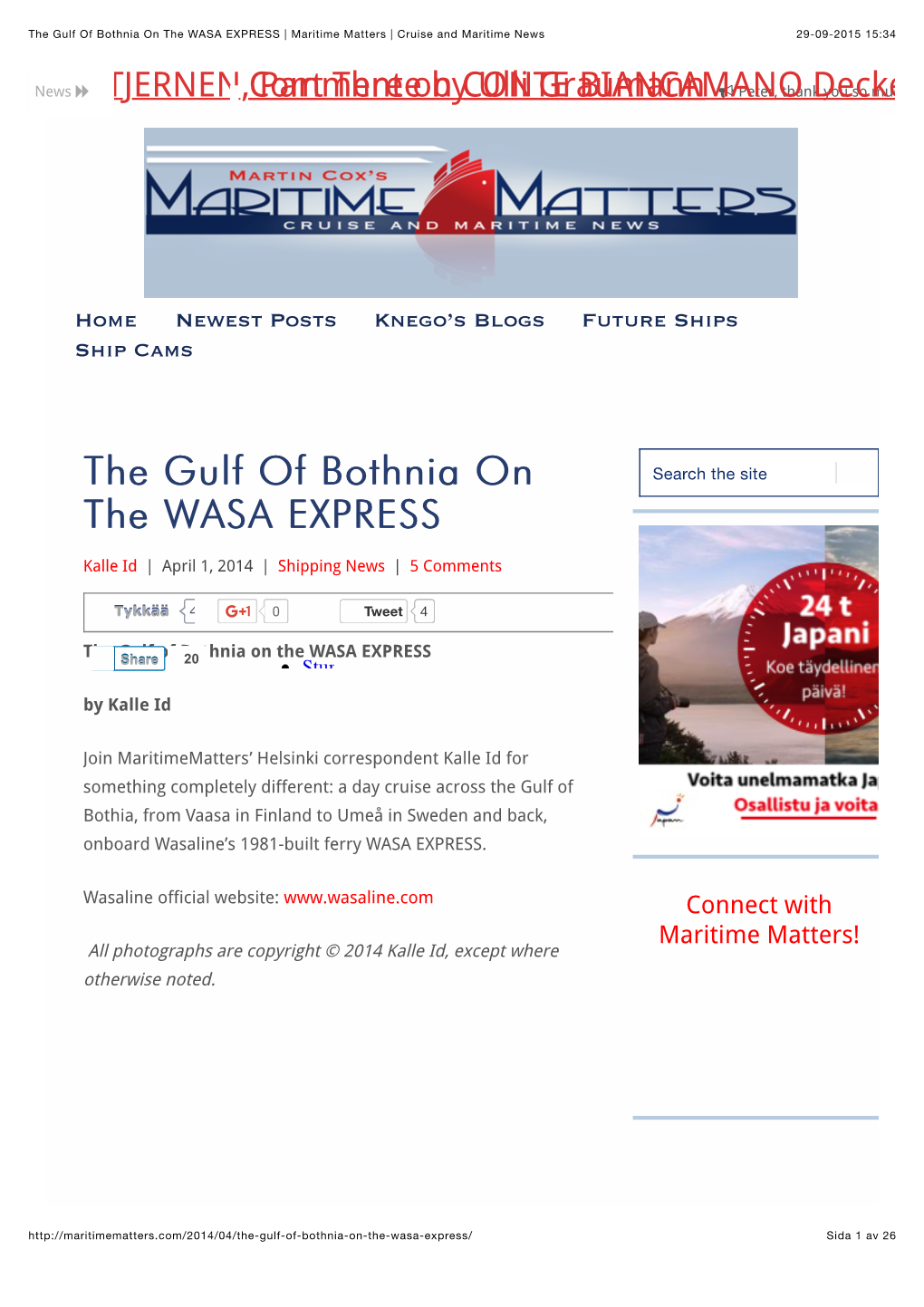 The Gulf of Bothnia on the WASA EXPRESS | Maritime Matters | Cruise and Maritime News 29-09-2015 15:34