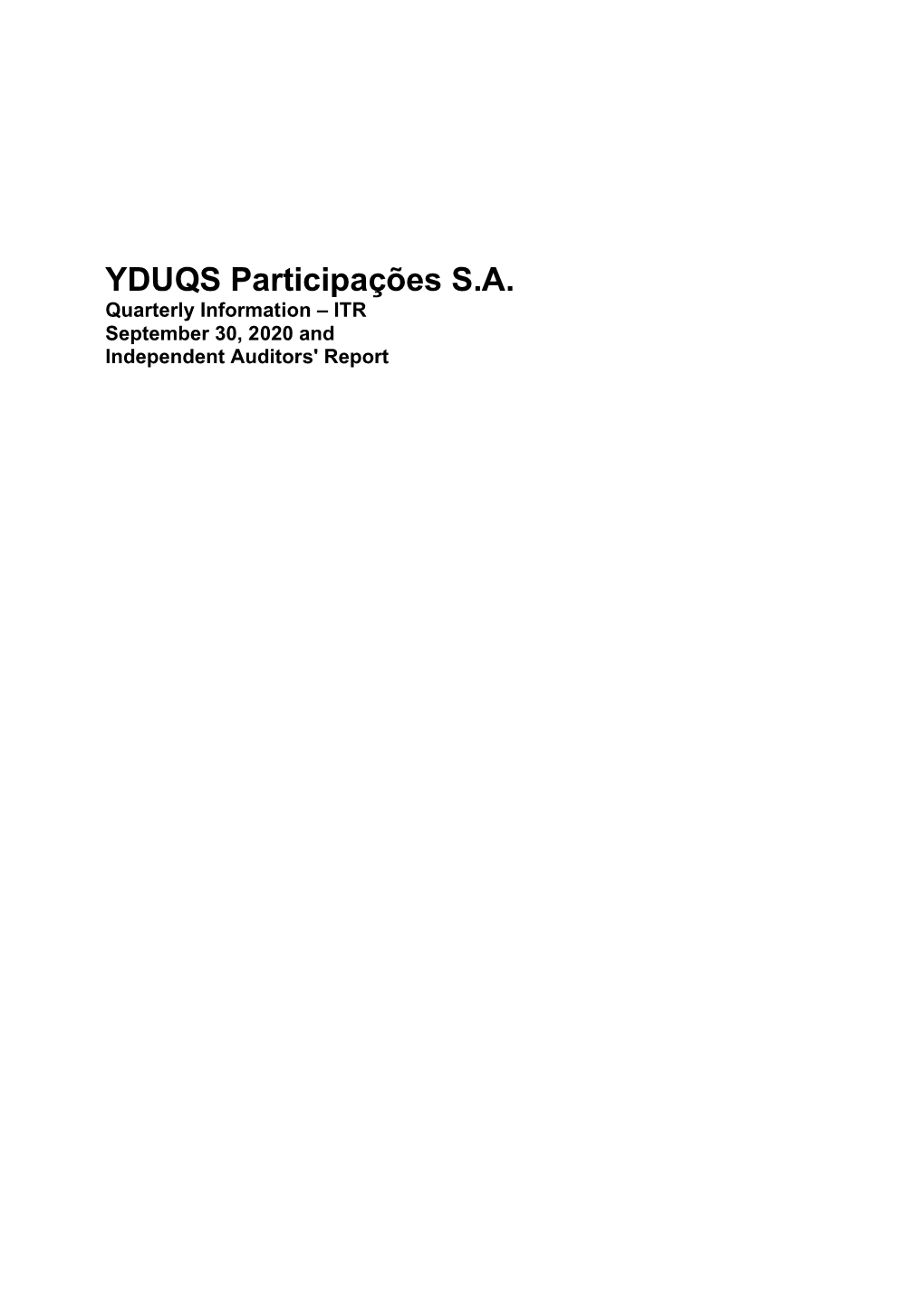 YDUQS Participações S.A. Quarterly Information – ITR September 30, 2020 and Independent Auditors' Report