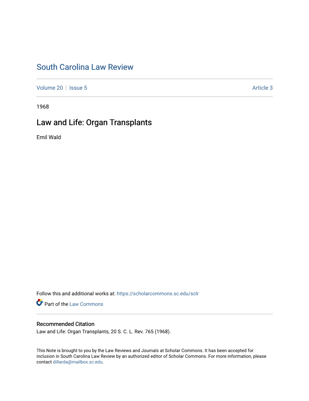 Law and Life: Organ Transplants