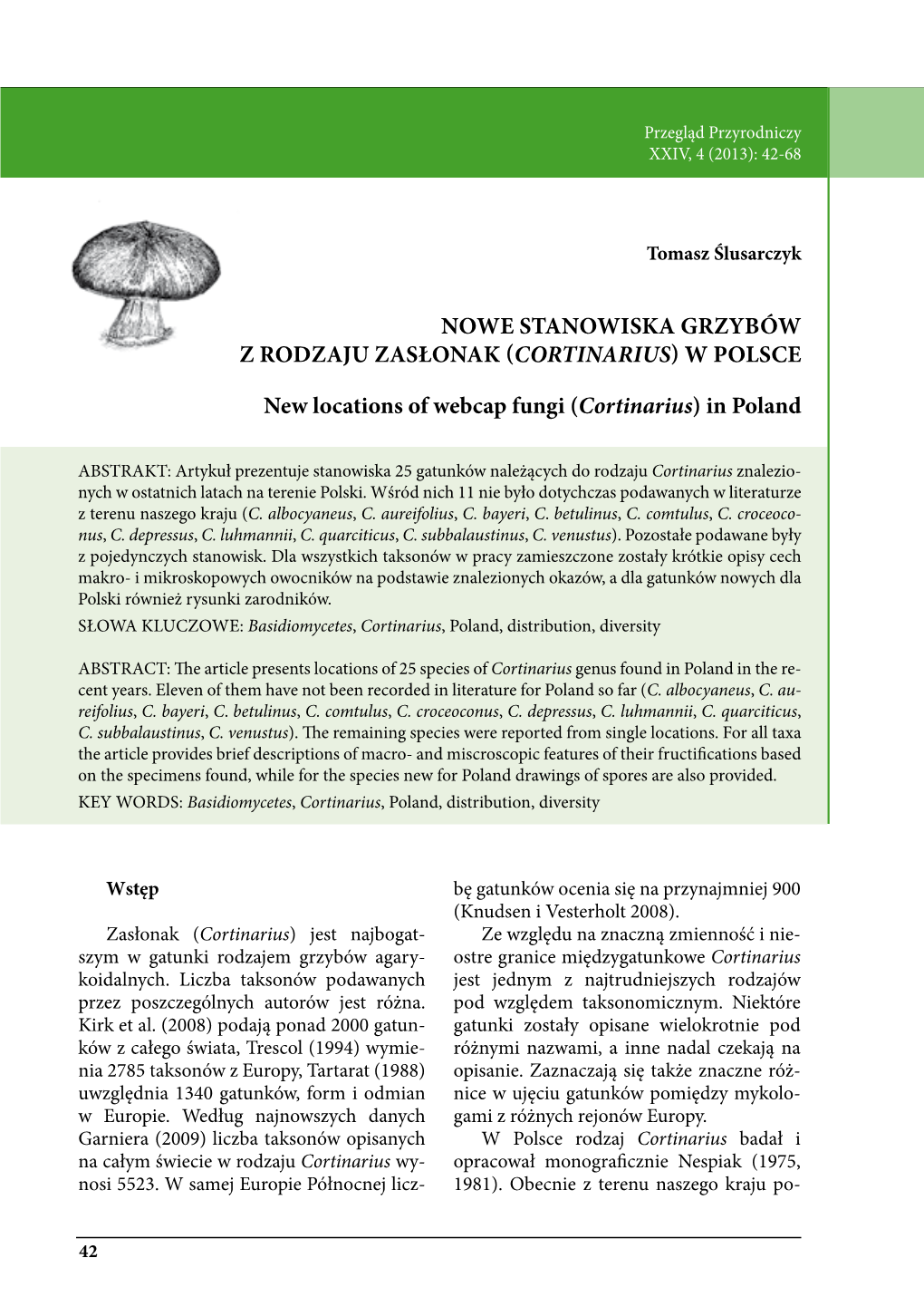 Nowe Stanowiska Grzybów Z Rodzaju Zasłonak (Cortinarius) W Polsce