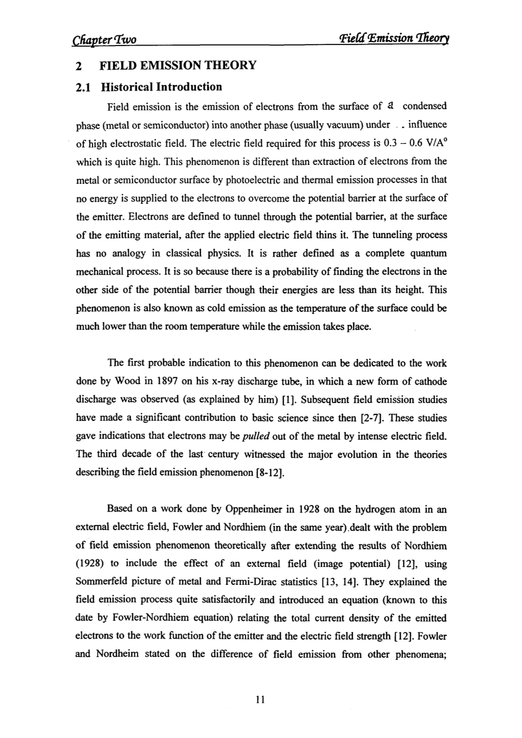 Chapter Two <Fiecd~ Emission Theory 2 FIELD EMISSION