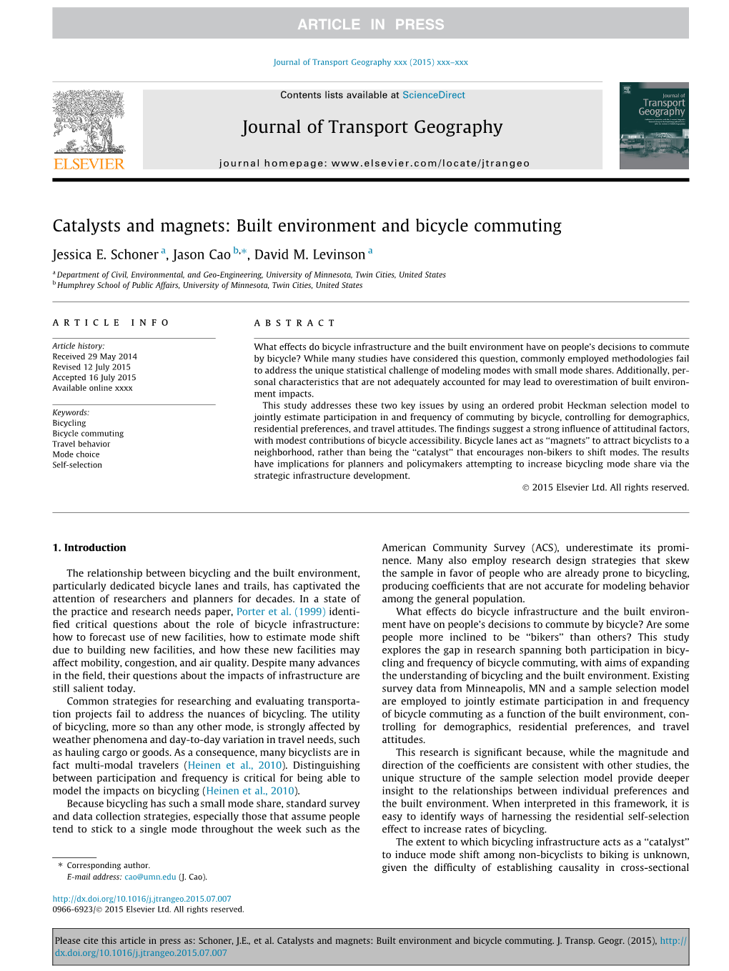 Catalysts and Magnets: Built Environment and Bicycle Commuting ⇑ Jessica E