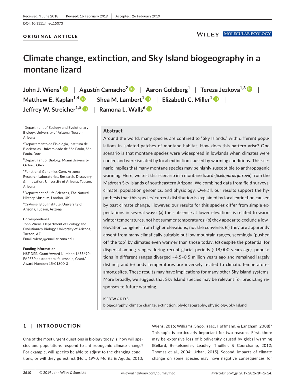 Climate Change, Extinction, and Sky Island Biogeography in a Montane Lizard