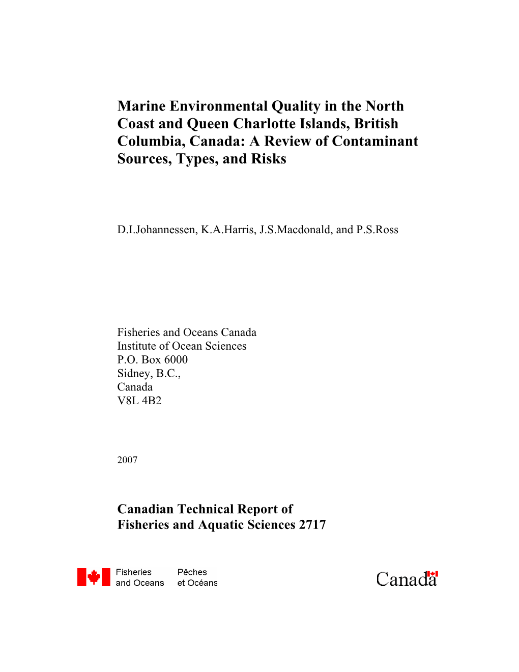 Marine Environmental Quality in the North Coast and Queen Charlotte Islands, British Columbia, Canada: a Review of Contaminant Sources, Types, and Risks