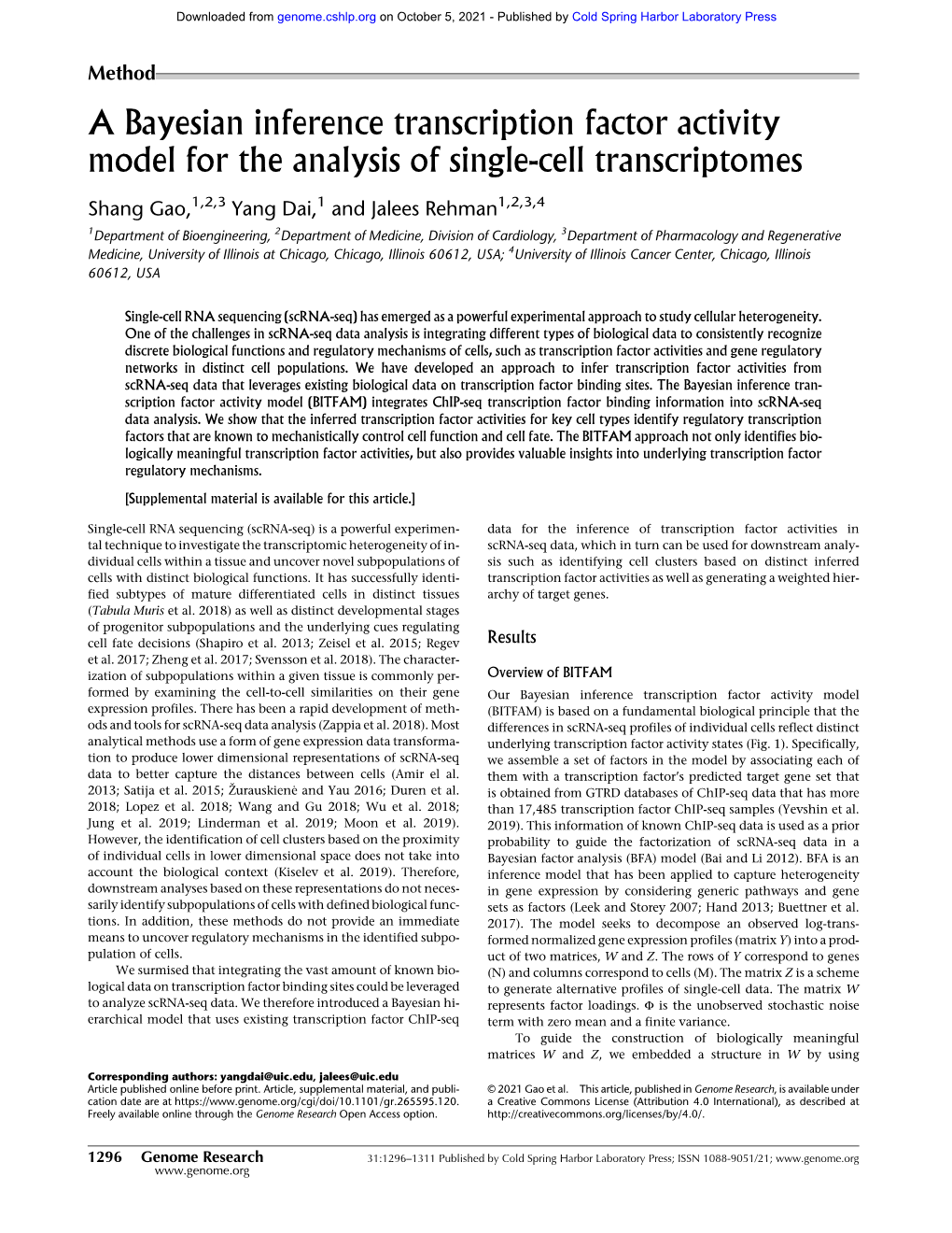 A Bayesian Inference Transcription Factor Activity Model for the Analysis of Single-Cell Transcriptomes