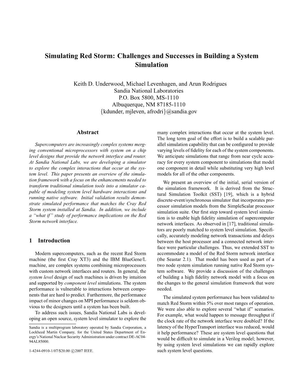 Simulating Red Storm: Challenges and Successes in Building a System Simulation