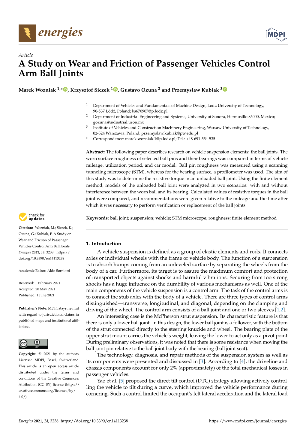 A Study on Wear and Friction of Passenger Vehicles Control Arm Ball Joints