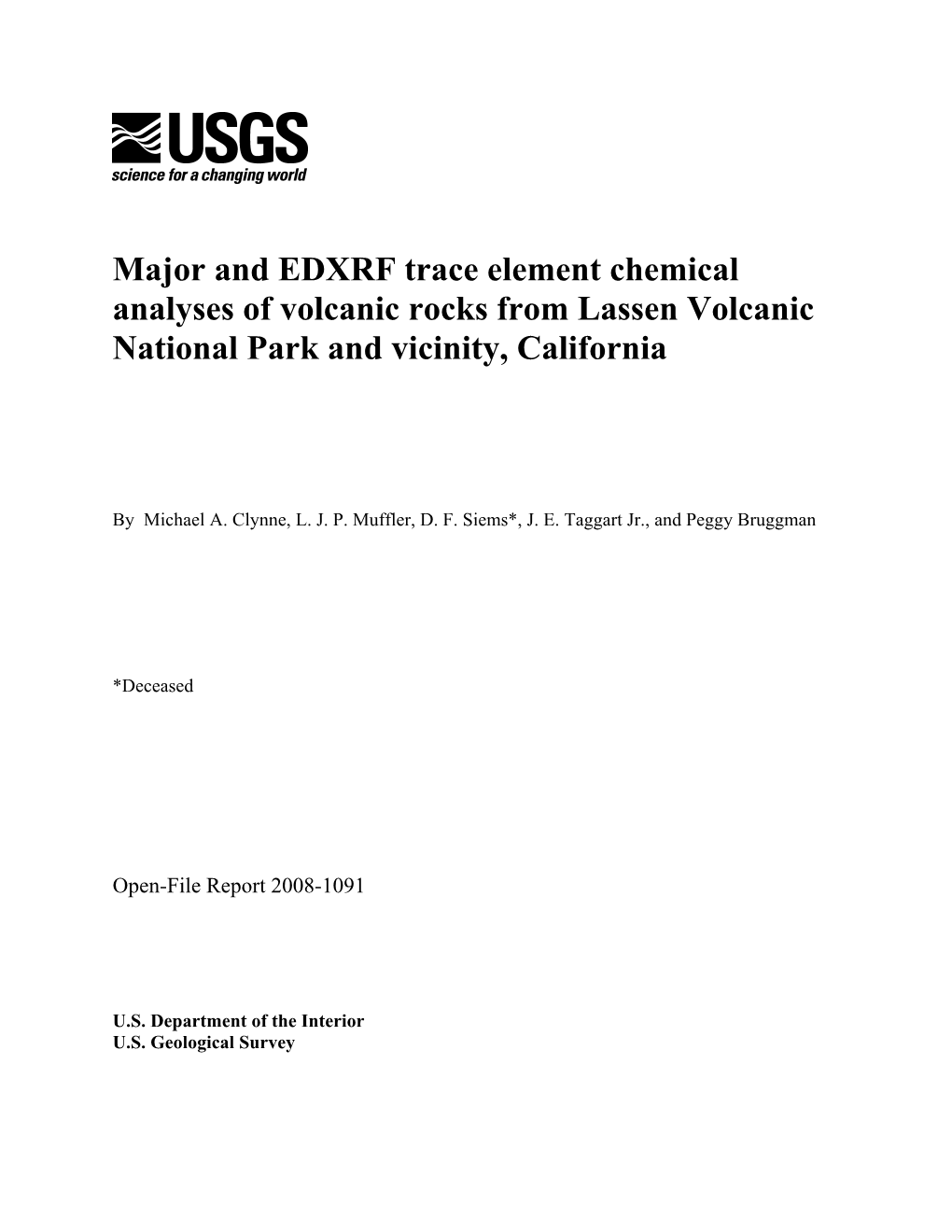Major Element Chemical Analyses of Volcanic Rocks from Lassen
