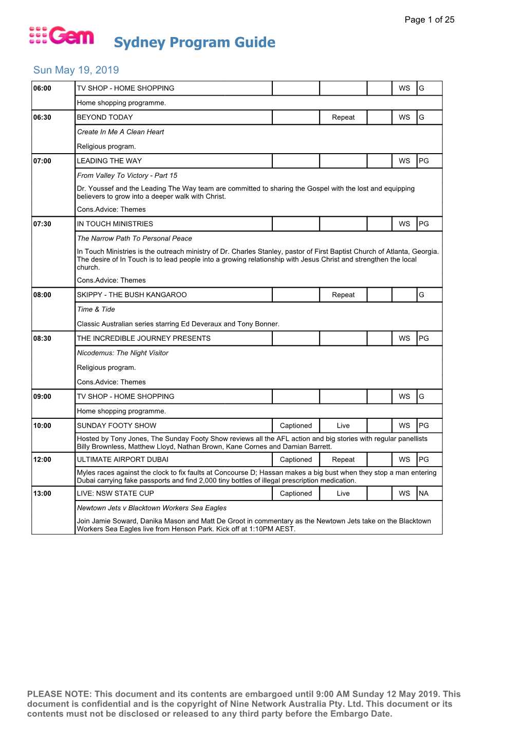 Sydney Program Guide