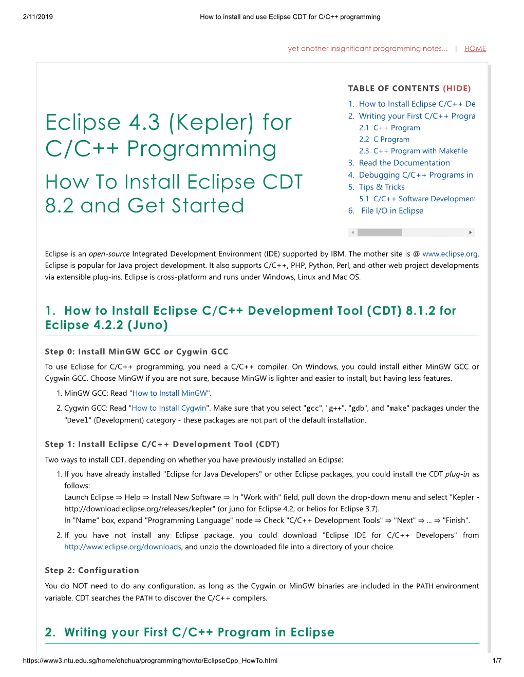 Eclipse 4.3 (Kepler) for C/C++ Programming