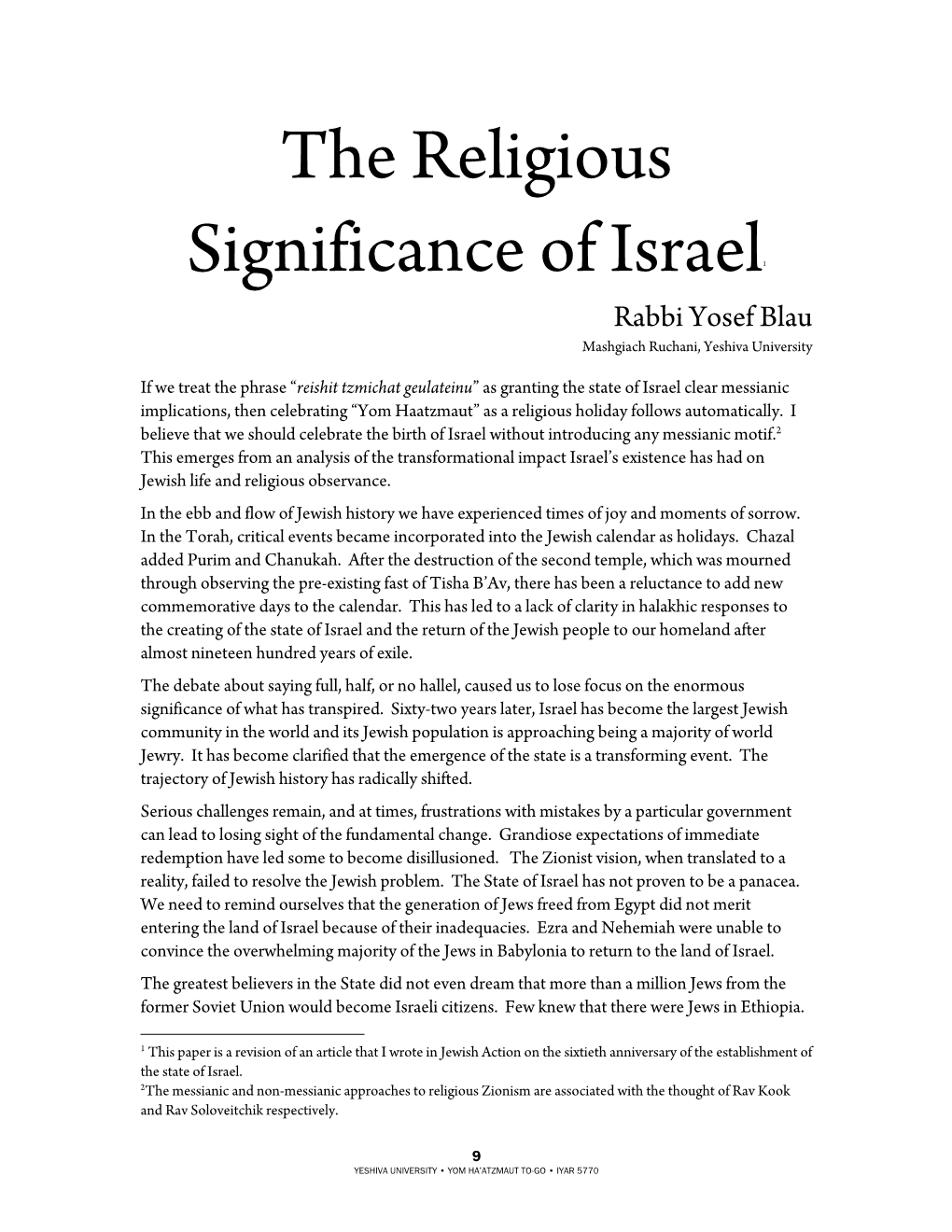 The Religious Significance of Israel1