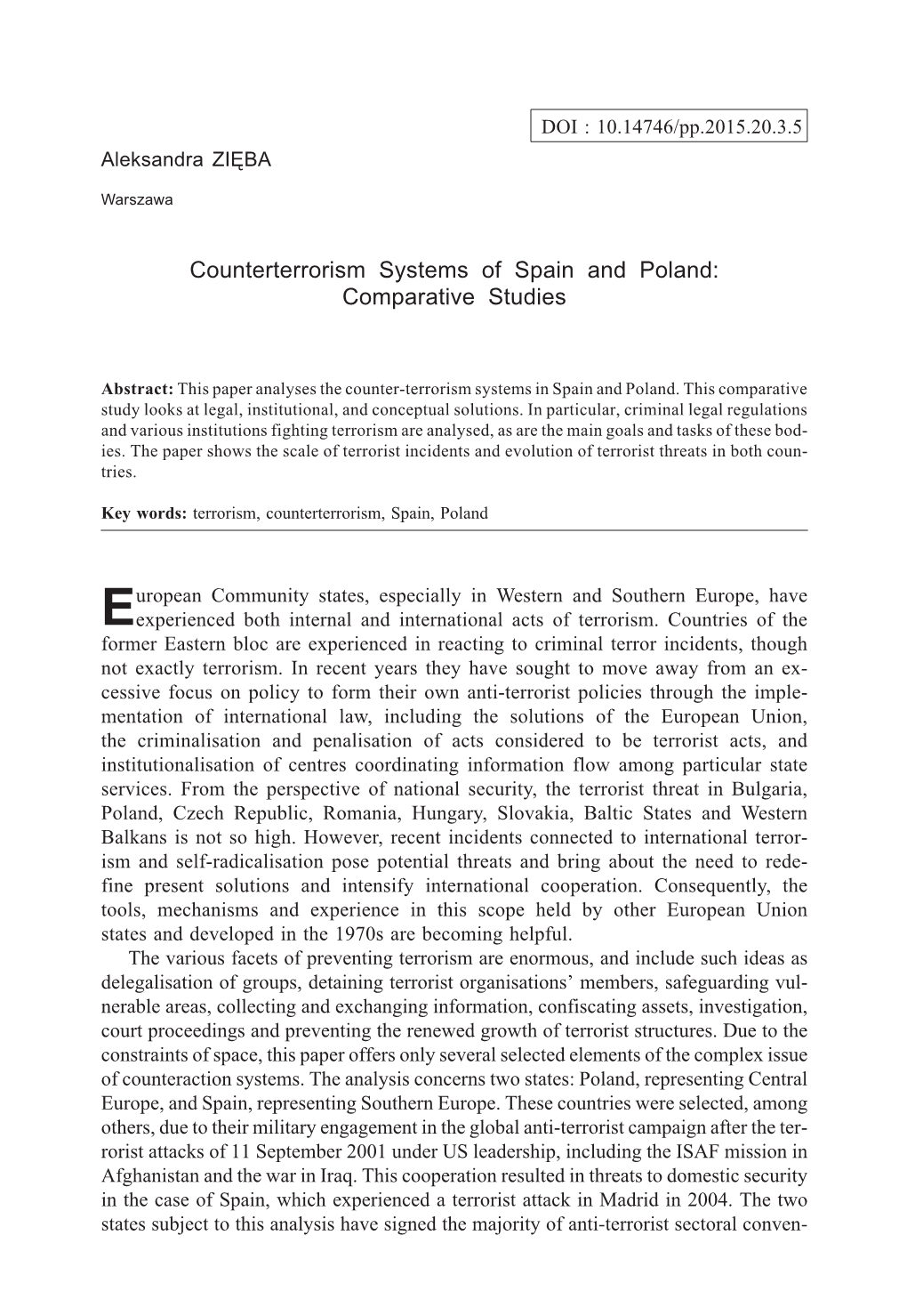 Counterterrorism Systems of Spain and Poland: Comparative Studies