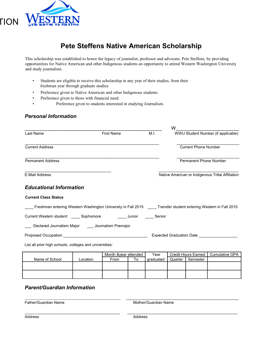 Pete Steffens Native American Scholarship