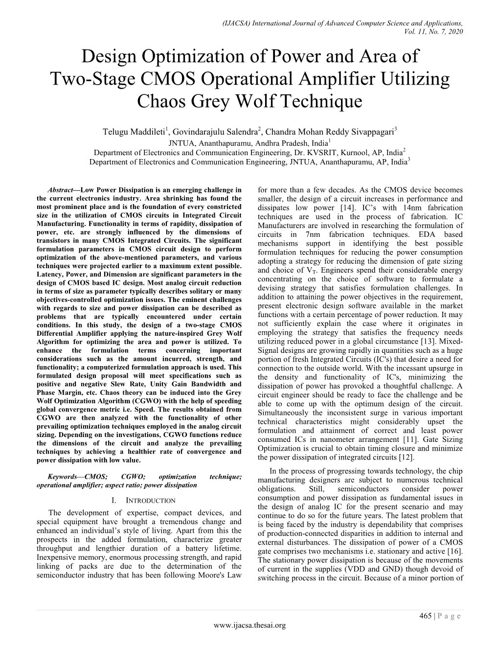 Design Optimization of Power and Area of Two-Stage CMOS Operational Amplifier Utilizing Chaos Grey Wolf Technique