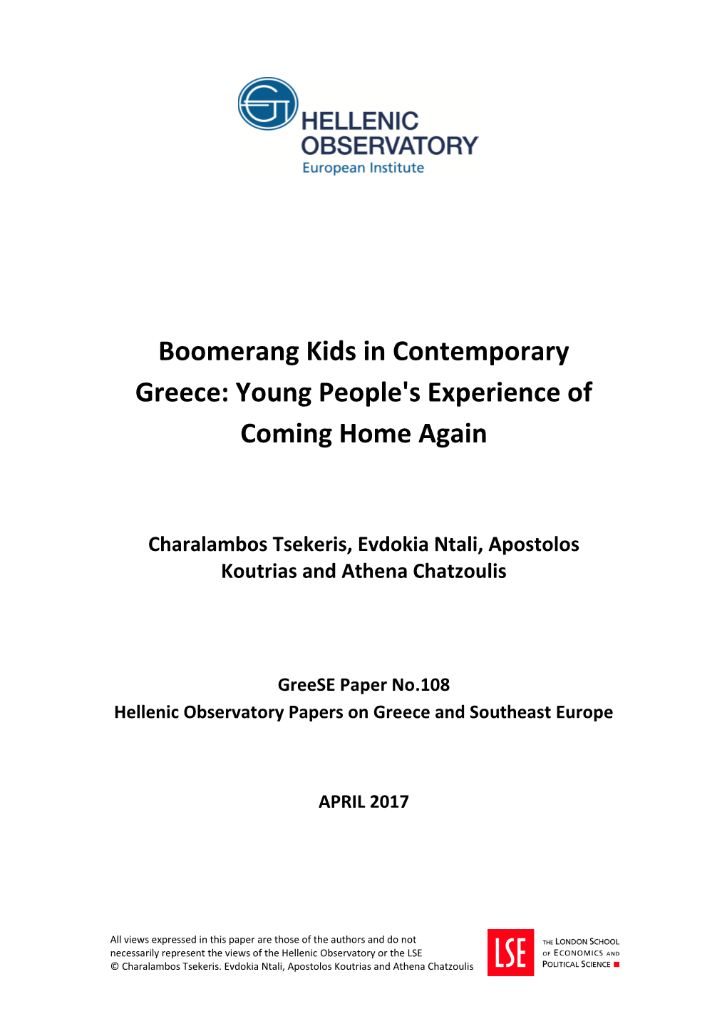 Boomerang Kids in Contemporary Greece: Young People's Experience of Coming Home Again