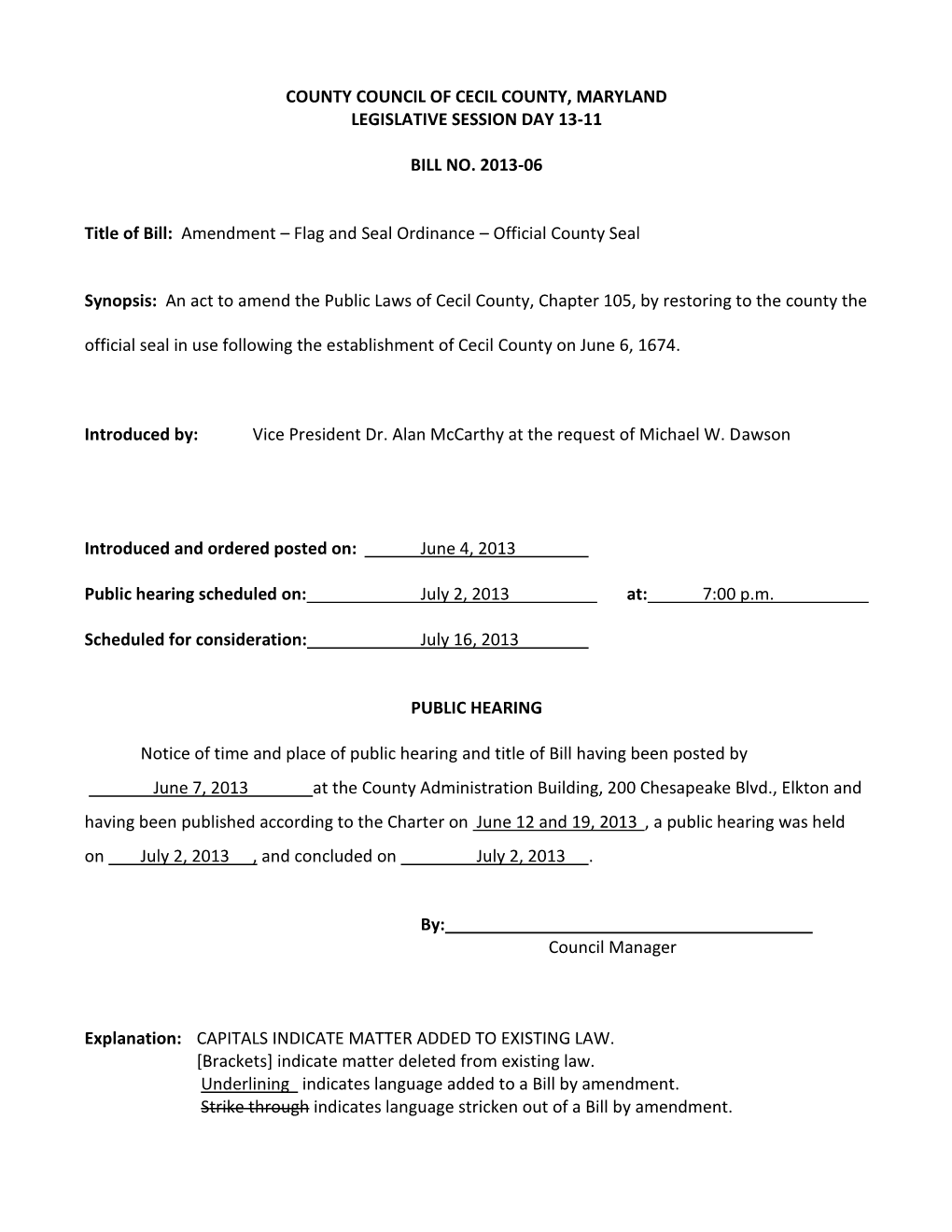 Amendment – Flag and Seal Ordinance – Official County Seal