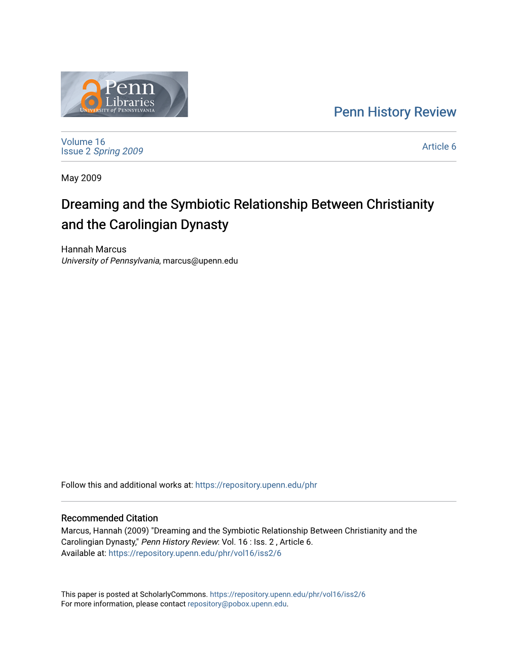 Dreaming and the Symbiotic Relationship Between Christianity and the Carolingian Dynasty