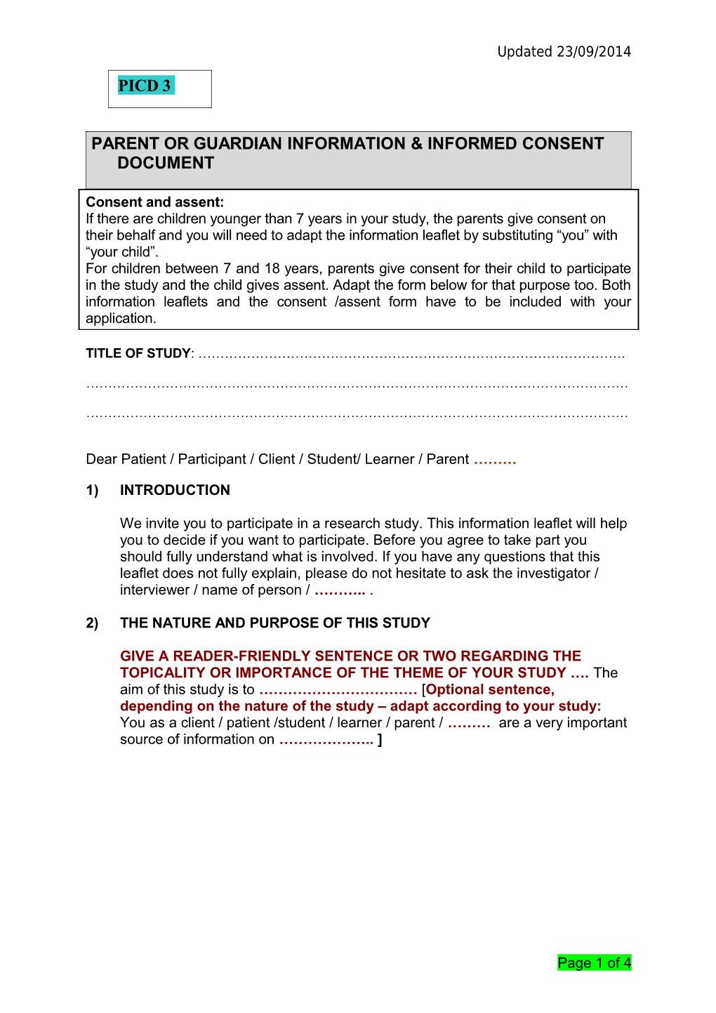 Suggested New Information Leaflet and Informed Consent for Non-Clinical Research