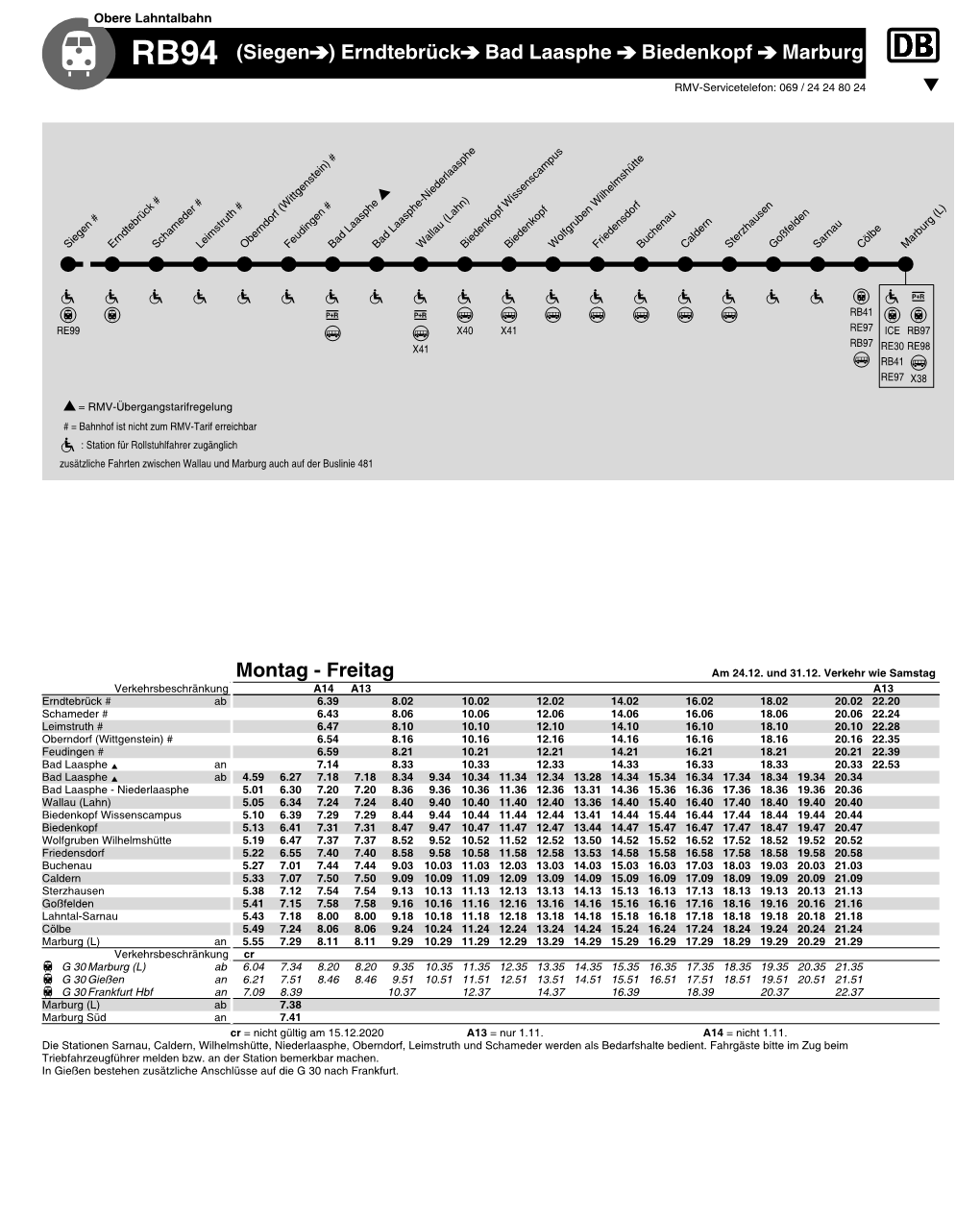 RB94 (Siegen ) Erndtebrück Bad Laasphe Biedenkopf Marburg Montag