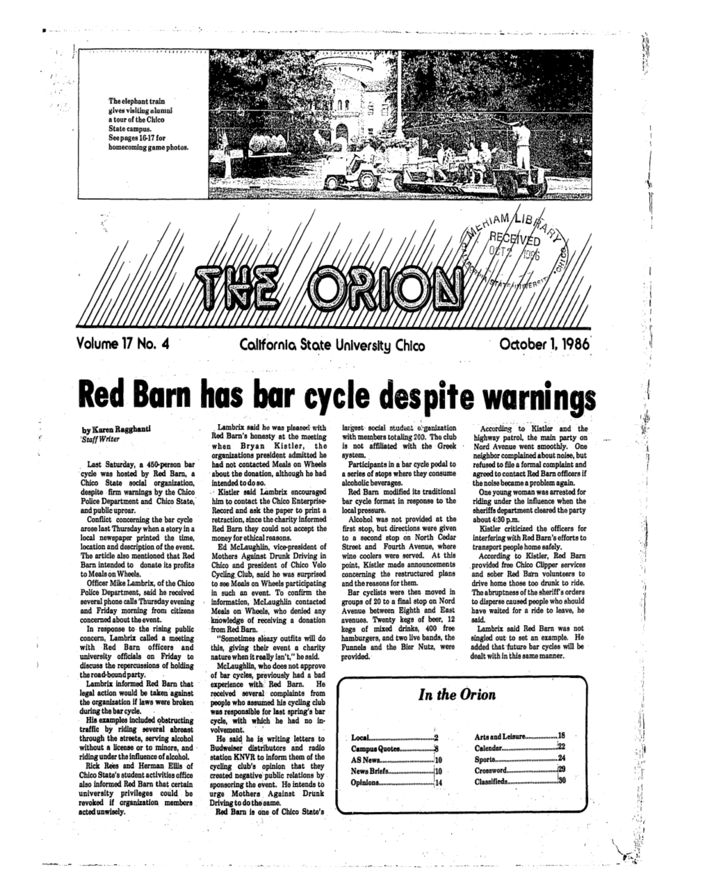 Red Barn Has Bar Cycle Despite Warnings ,{ , by Kcart'ld Ragljhanti " Lambrix /Lald Htl Willi Ploll6e& Vlith Lil1'goet Social !Itudi!Llt O:'Gilnizlltion Accordh!.~
