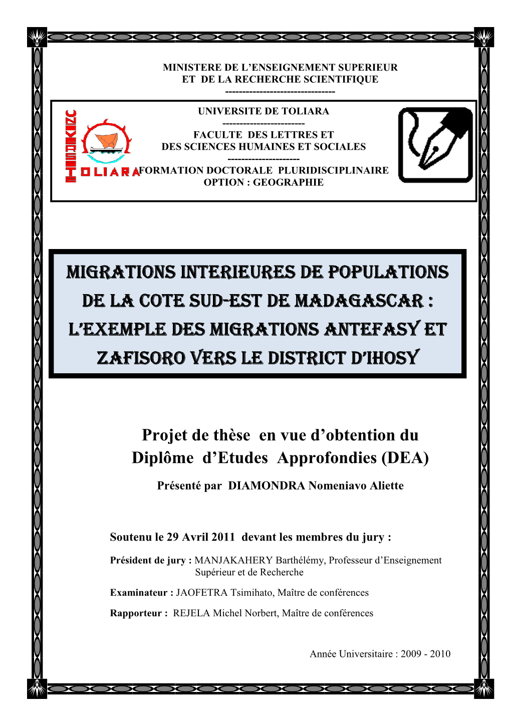 Migrations Interieure De La Cote Sud a Cote Sud L