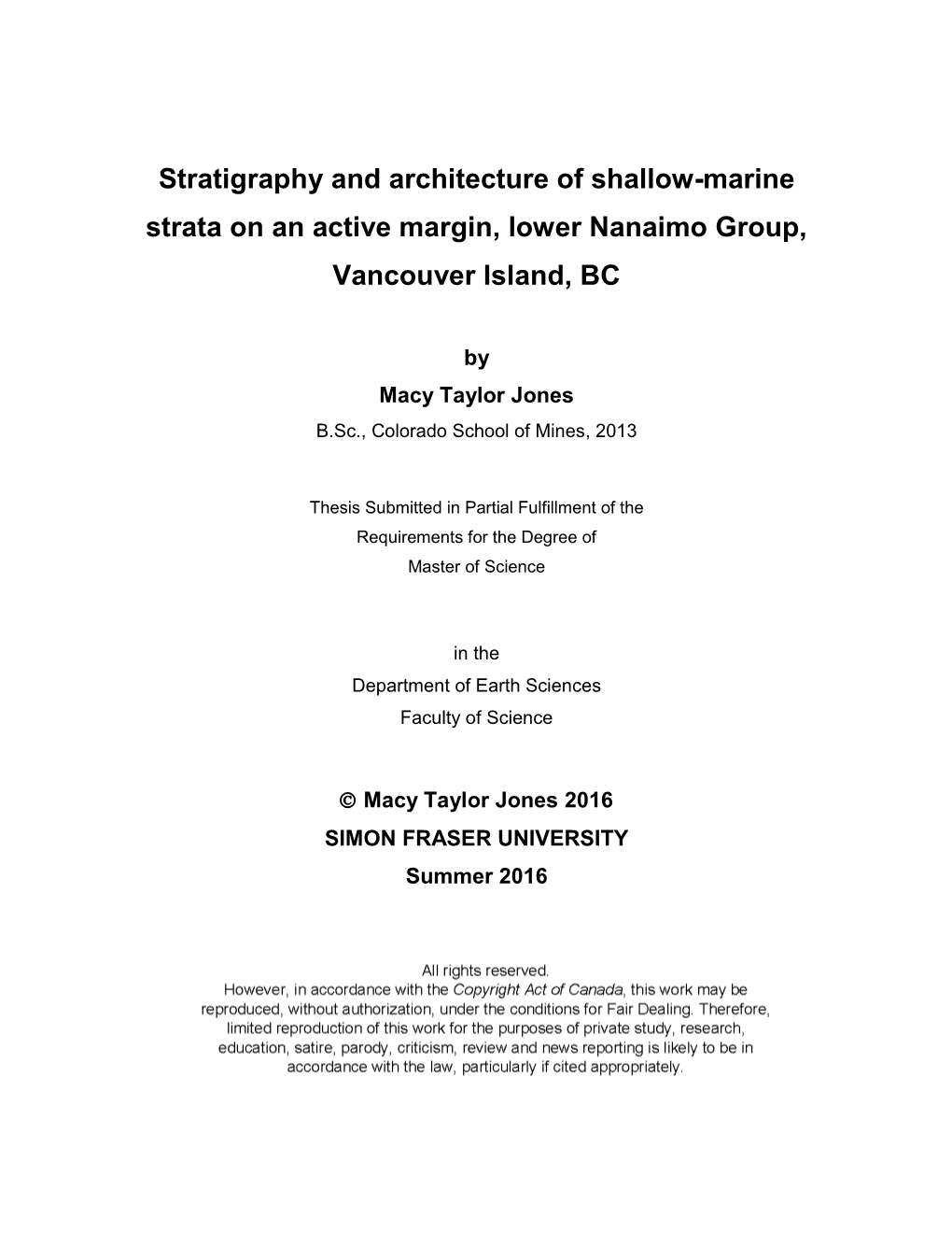 Stratigraphy and Architecture of Shallow-Marine Strata on an Active Margin, Lower Nanaimo Group, Vancouver Island, BC