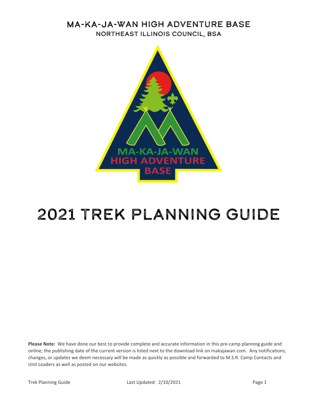 2021 MSR High Adventure Trek Guide